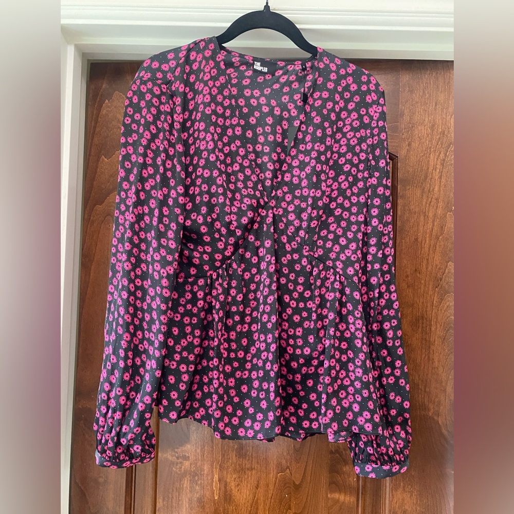 The Kooples Daisy Dot Blouse in black pink  in Fr Sz 3 US 8 NWT